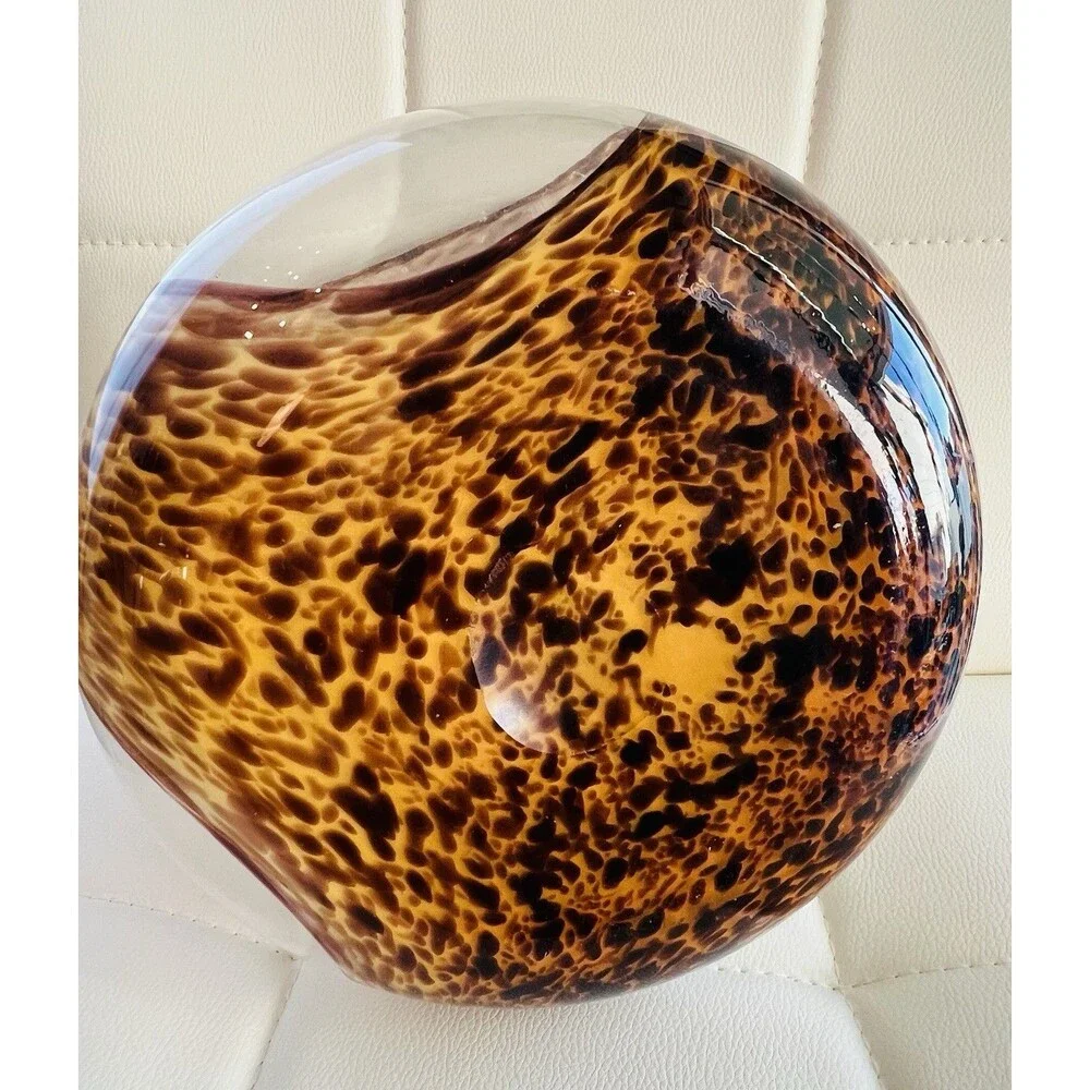 Murano Style Art Glass Vase Tortoiseshell Brown Amber Hand Blown